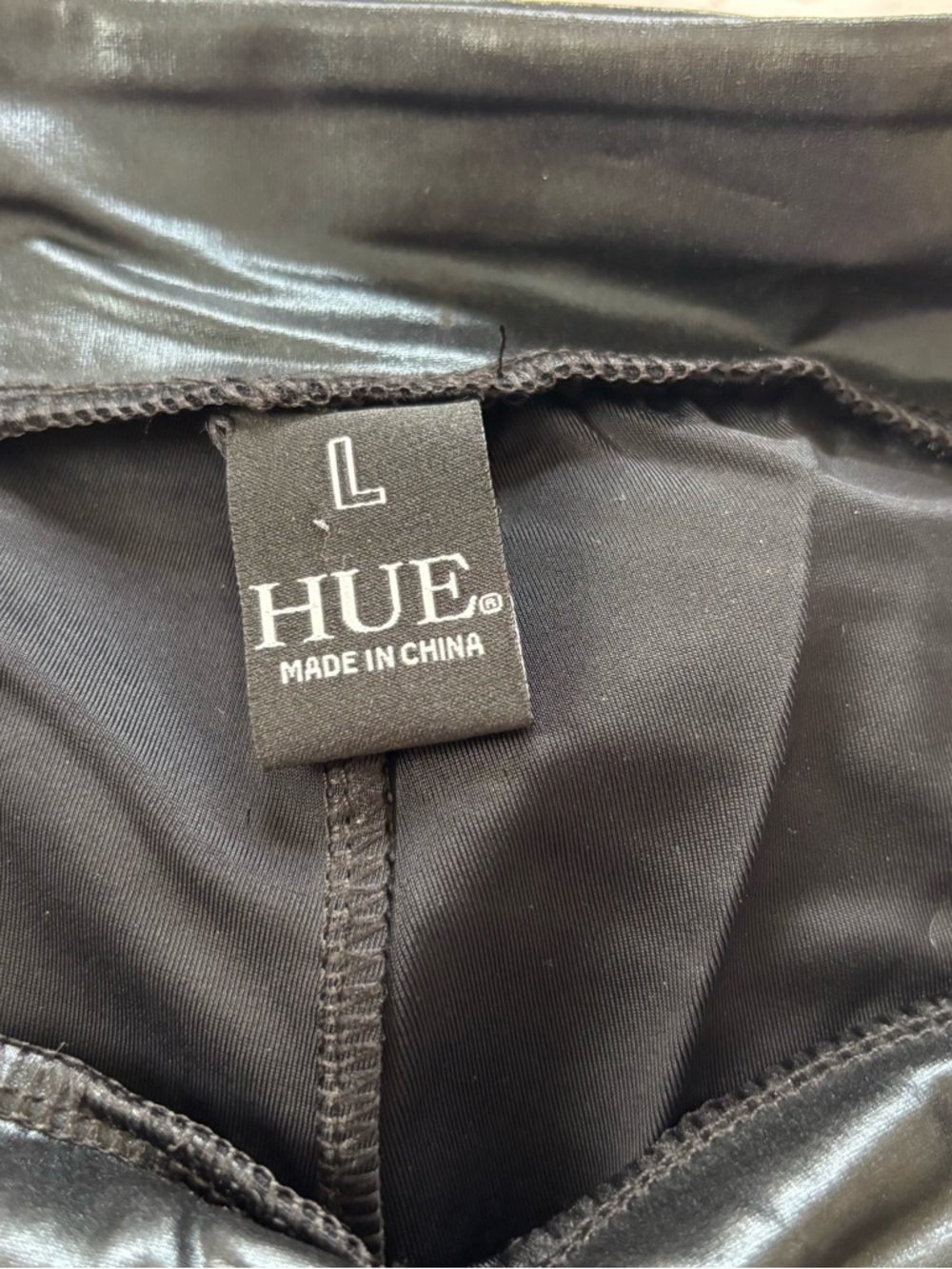 NWOT Hue Black shiny Coated Cigarette Vegan Leather High Waist Leggings SZ L - Picture 7 of 14